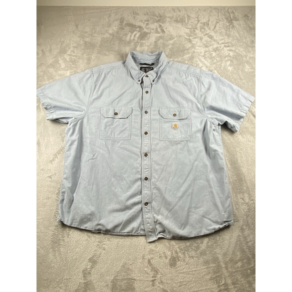 Carhartt Loose Fit Midweight Chambray Short Sleeve Work Shirt Blue Mens 2XL Tall